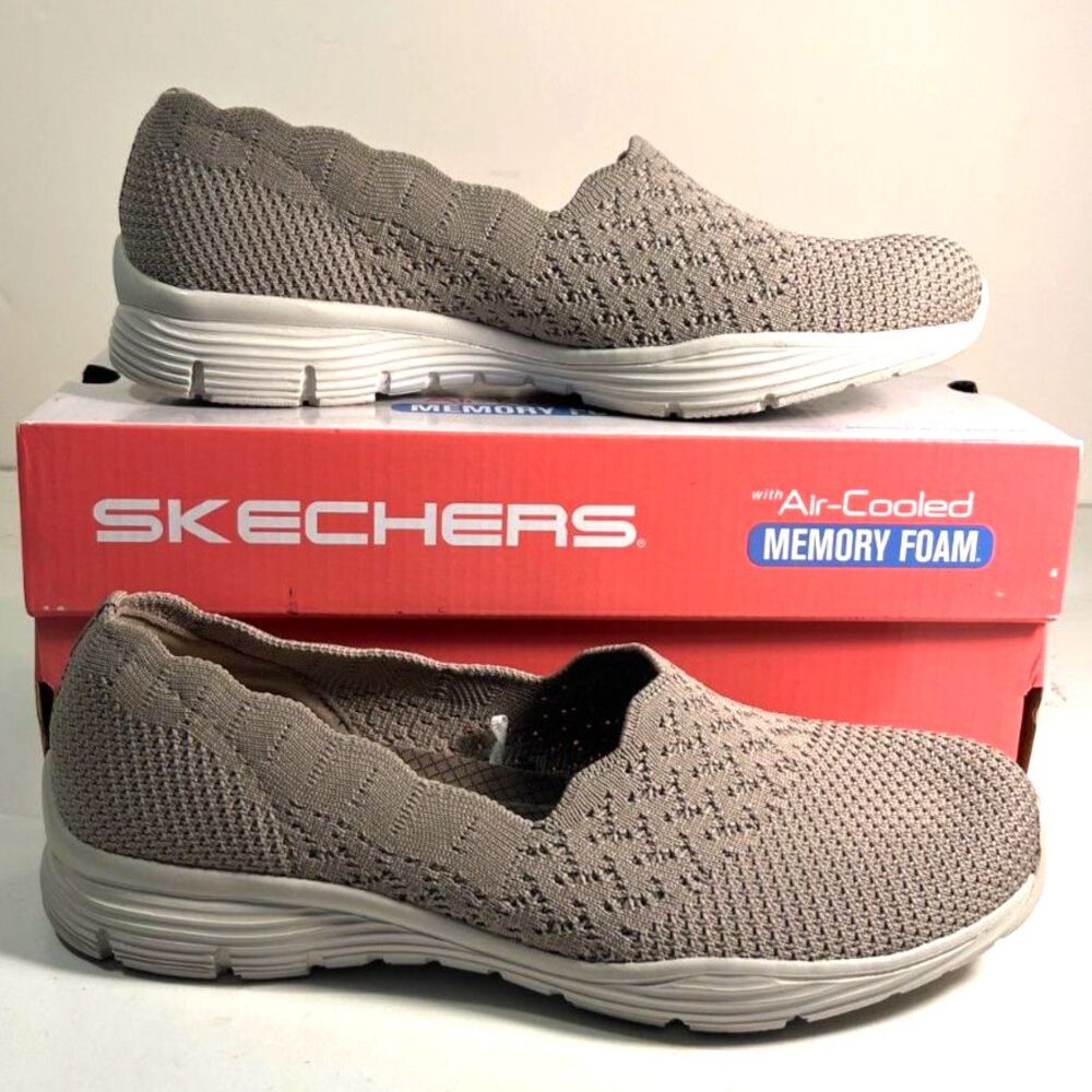 Skechers Seager-stat Women's Taupe Lacy Slip-ons SZ 6 NEW